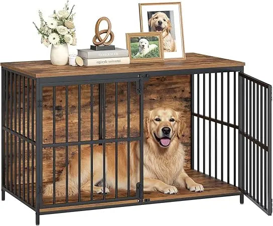 46.5" Large Dog Crate Furniture, Wooden Dog Kennel Indoor