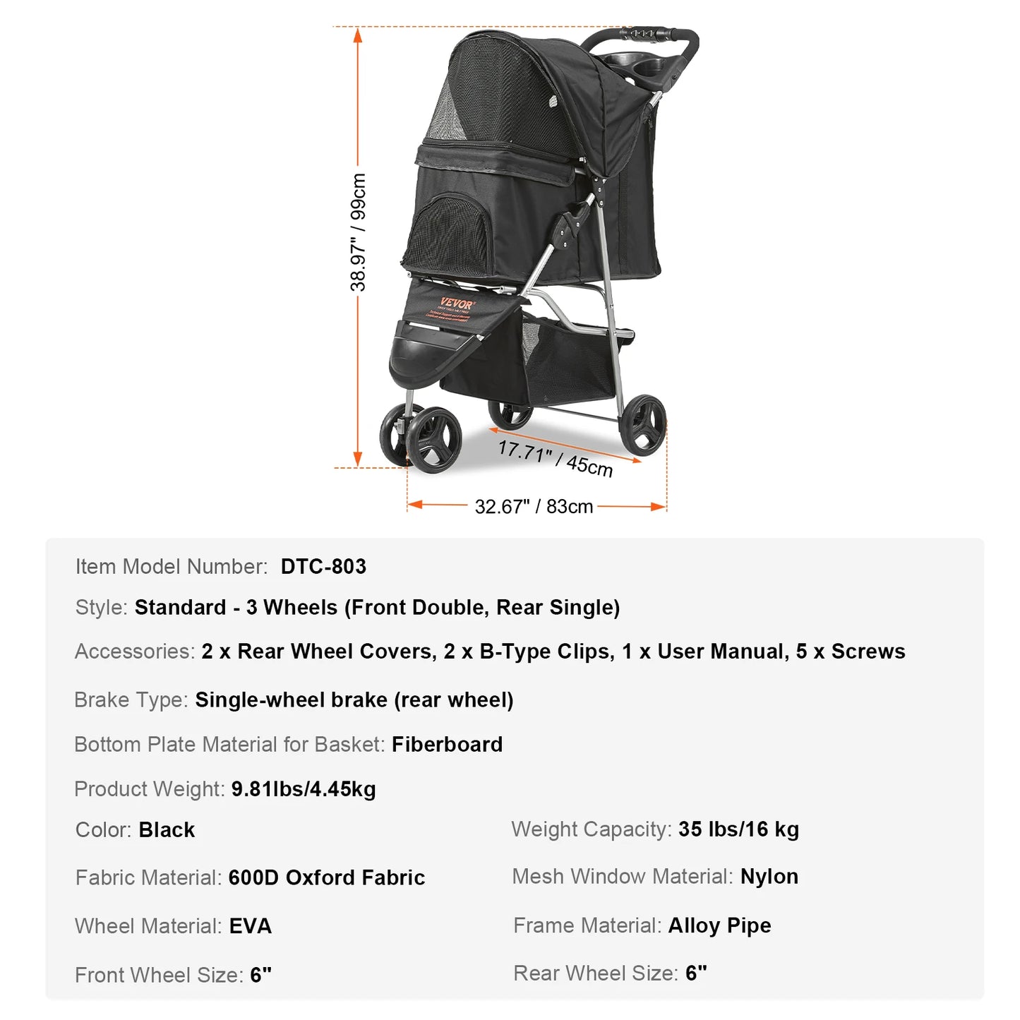 VEVOR Pet Stroller Carrier Dog Cat Strollers