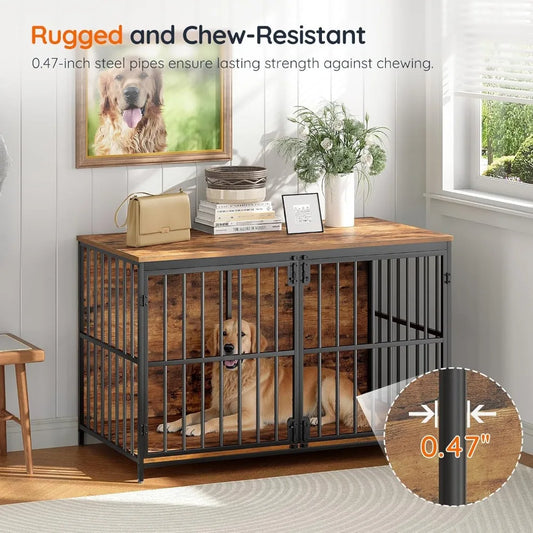 46.5" Large Dog Crate Furniture, Wooden Dog Kennel Indoor