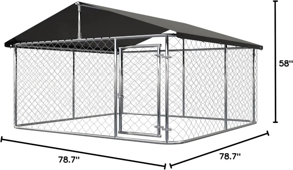 Outdoor Dog Playpen Heavy Duty Dog Kennel House Mesh Dog Big Cage Pet Kennel Steel Fence with Secure Lock (6.56‘x 6.56’)