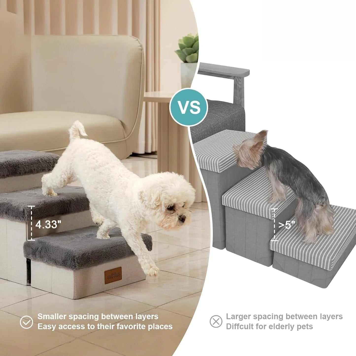 Dog Stair for Small Dogs with Storage, Foldable Pet Step with Soft Covert