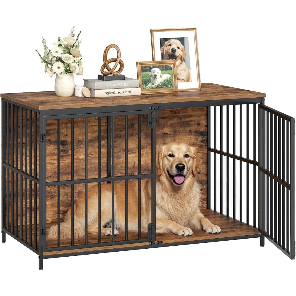 46.5" Large Dog Crate Furniture, Wooden Dog Kennel Indoor