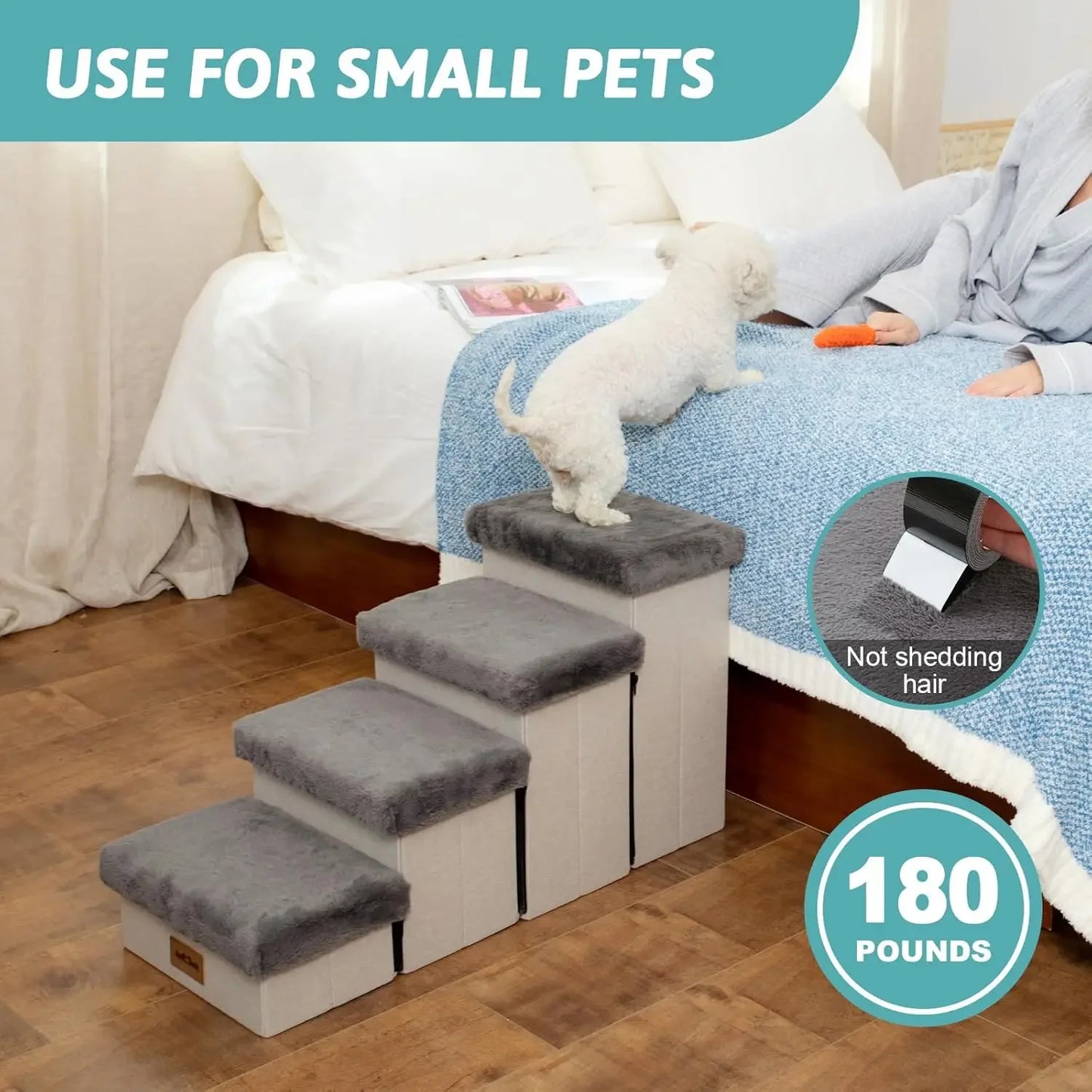 Dog Stair for Small Dogs with Storage, Foldable Pet Step with Soft Covert