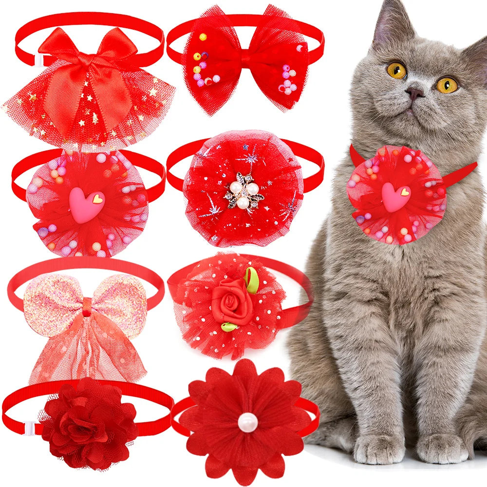 10pcs Pet Dog Bow Collar Adjustable Dog Cat Bows