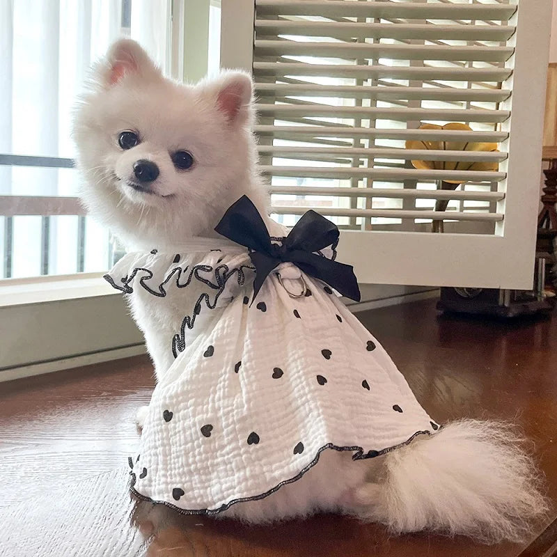 Summer  Dog Cooling Dress Thin Bow Heart Print