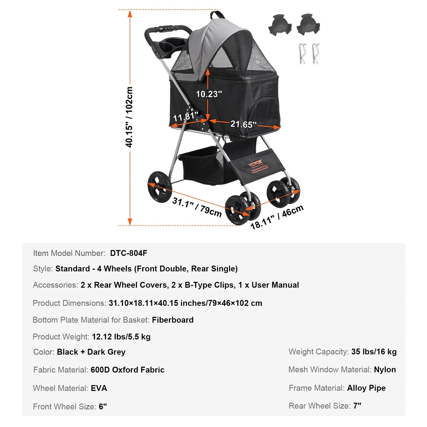 VEVOR Pet Stroller Carrier Dog Cat Strollers