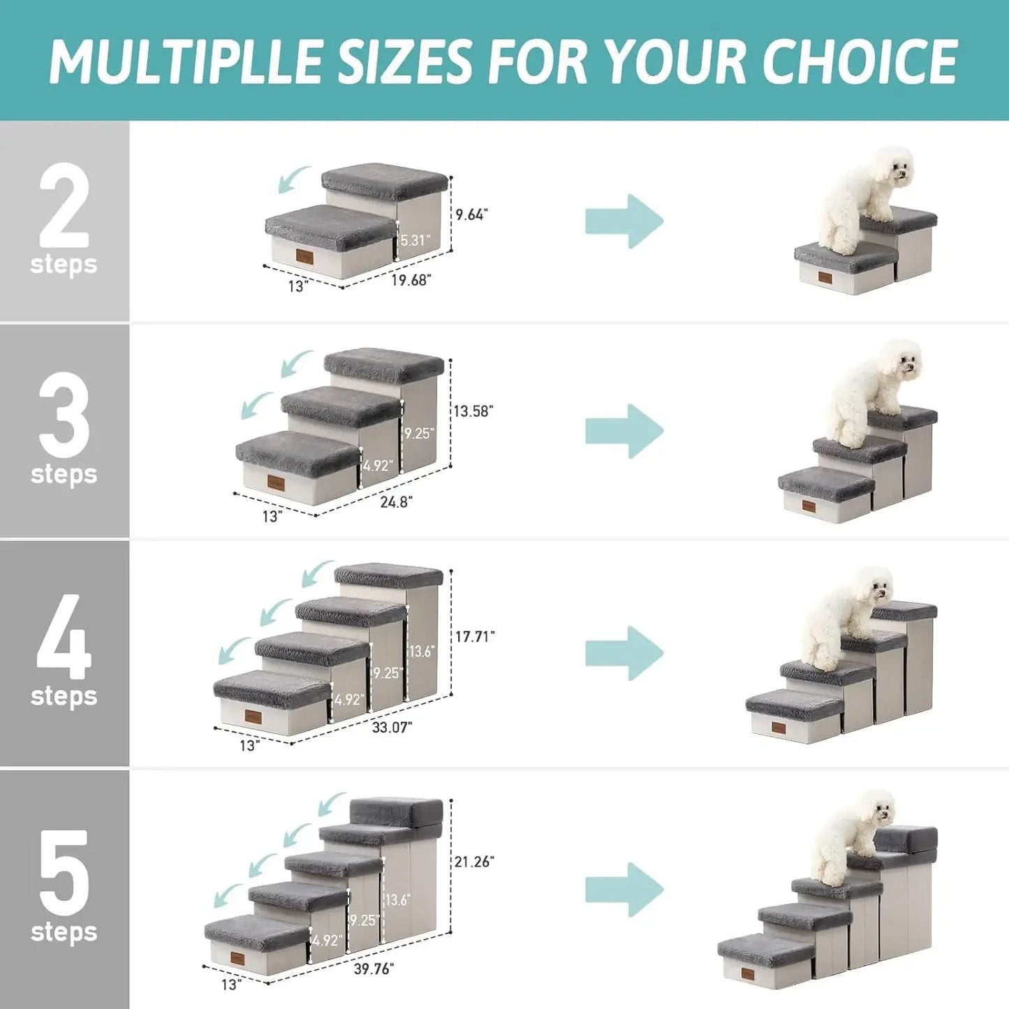 Dog Stair for Small Dogs with Storage, Foldable Pet Step with Soft Covert