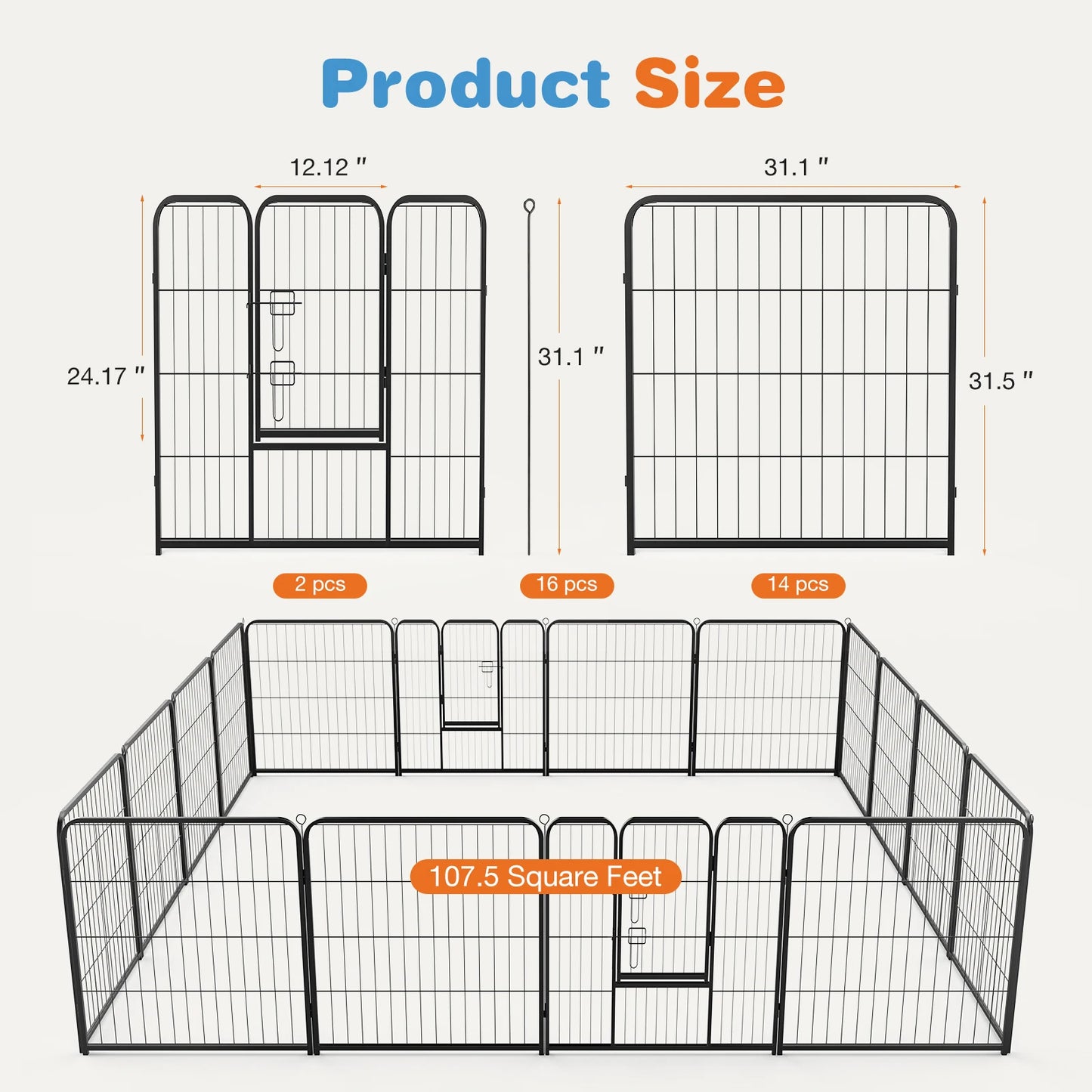 JHK 16 Panel Dog Playpen Indoor Pet Fence