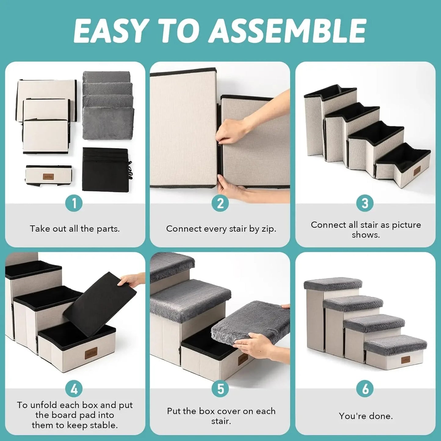 Dog Stair for Small Dogs with Storage, Foldable Pet Step with Soft Covert