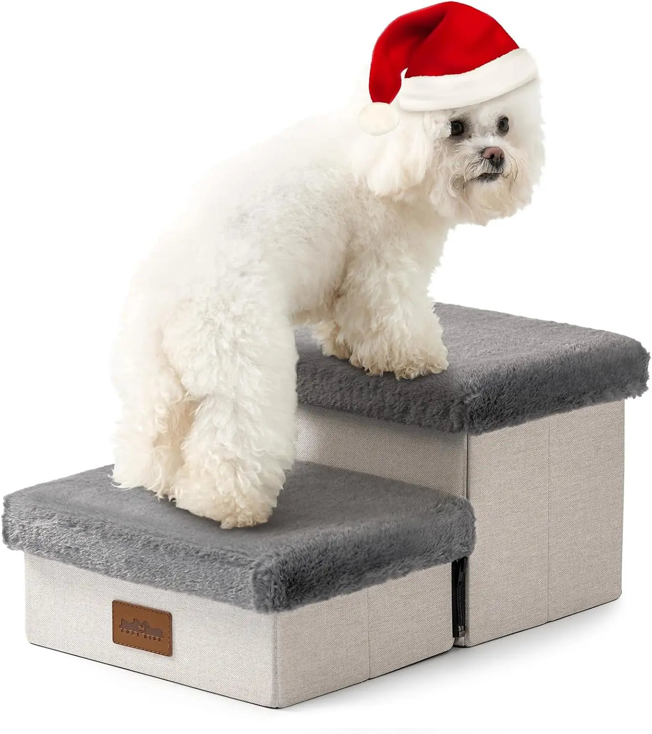 Dog Stair for Small Dogs with Storage, Foldable Pet Step with Soft Covert
