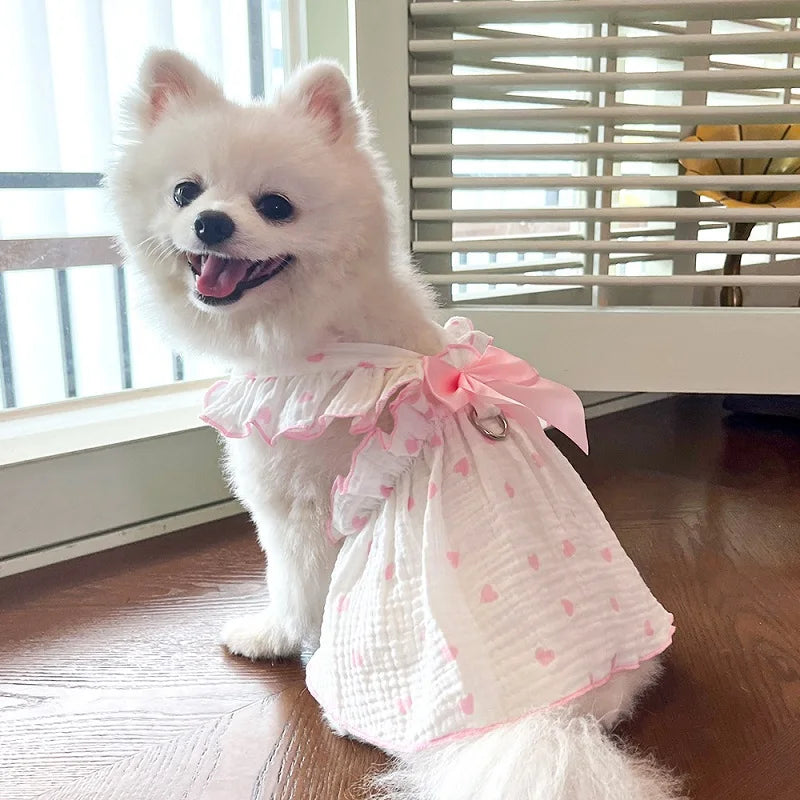 Summer  Dog Cooling Dress Thin Bow Heart Print