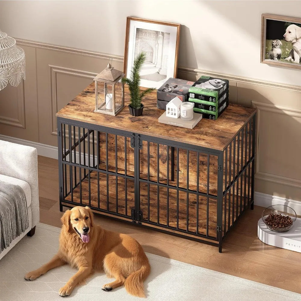 46.5" Large Dog Crate Furniture, Wooden Dog Kennel Indoor