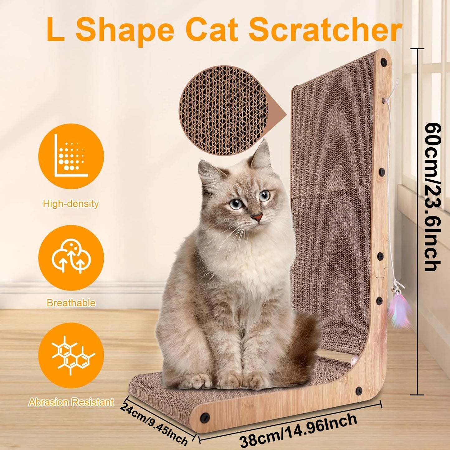 L Shape Cat Scratcher, 23.6 Inch Cat Scratchers for Indoor Cats, Protecting Furniture