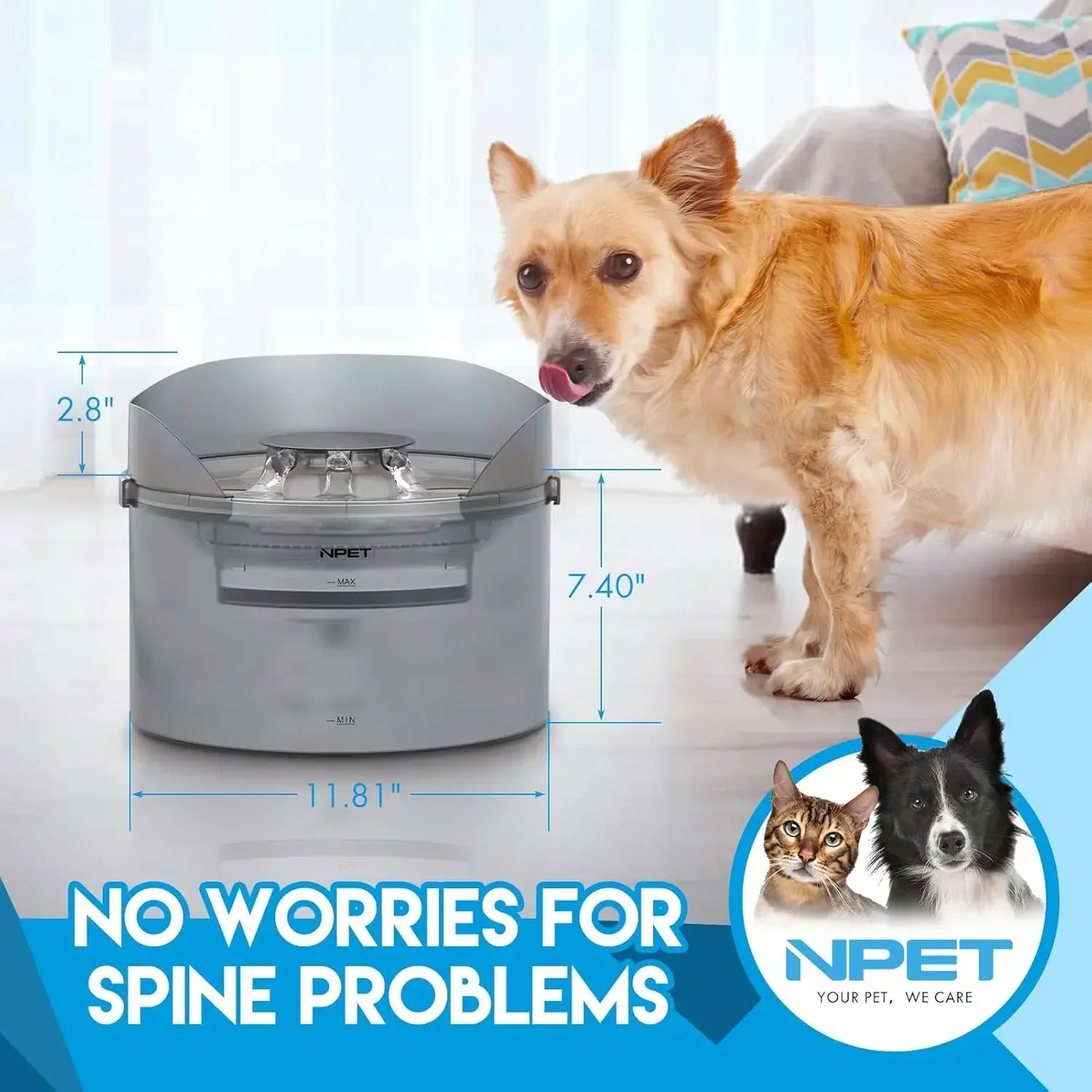 NPET Dog Water Fountain, 2 Gallon/270oz/8L Large Automatic