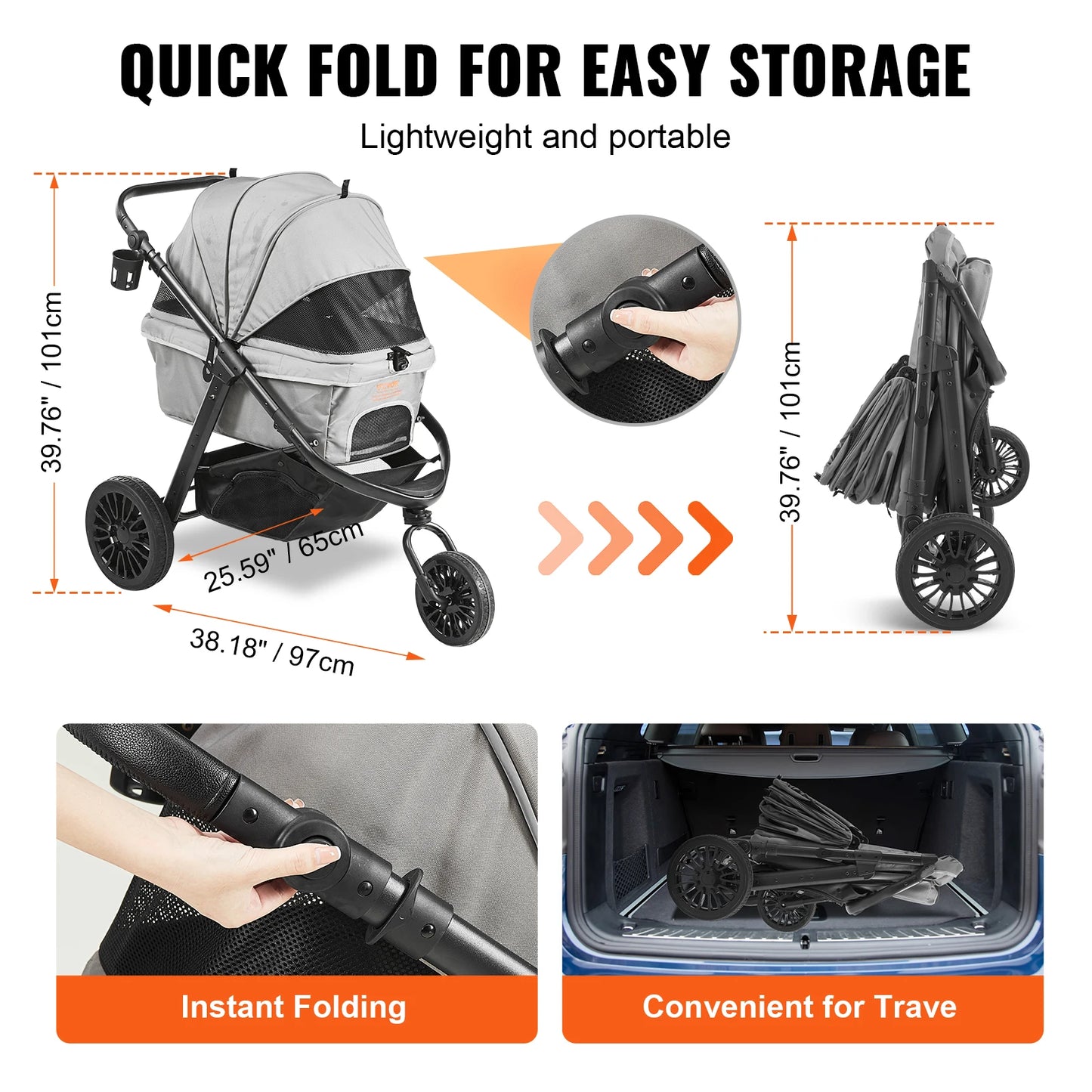 VEVOR Pet Stroller Carrier Dog Cat Strollers