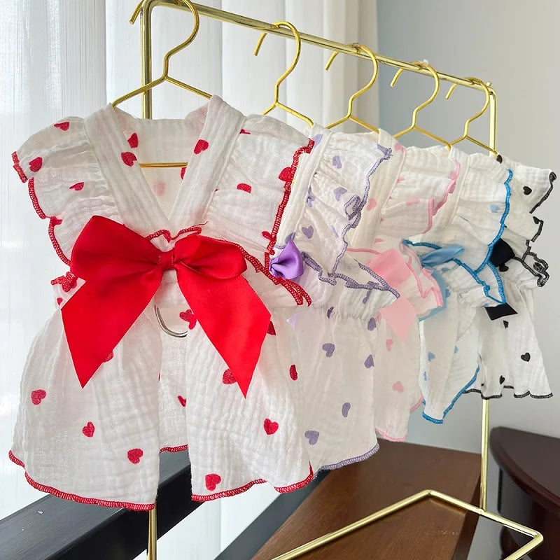 Summer  Dog Cooling Dress Thin Bow Heart Print