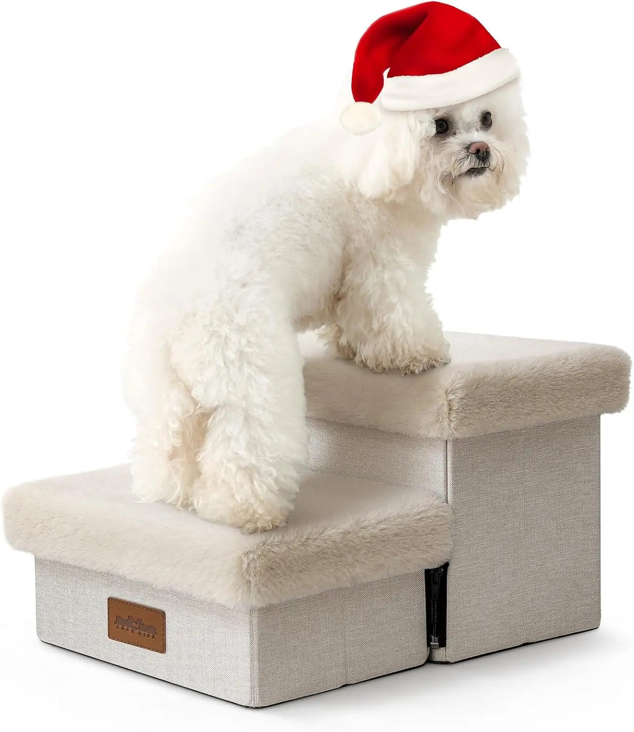 Dog Stair for Small Dogs with Storage, Foldable Pet Step with Soft Covert