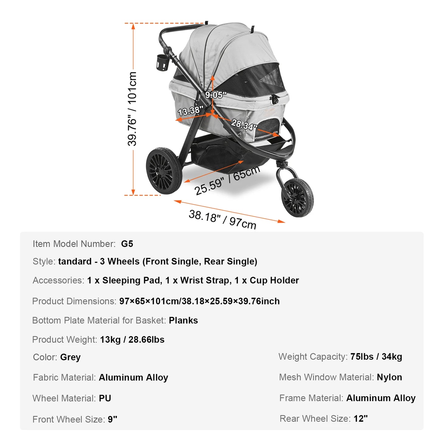 VEVOR Pet Stroller Carrier Dog Cat Strollers