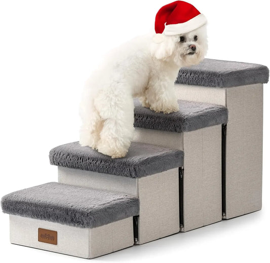 Dog Stair for Small Dogs with Storage, Foldable Pet Step with Soft Covert