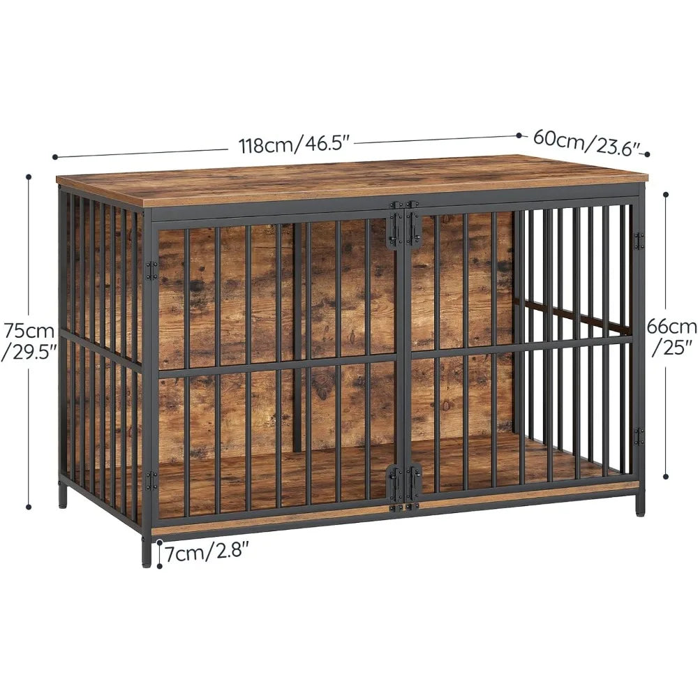 46.5" Large Dog Crate Furniture, Wooden Dog Kennel Indoor