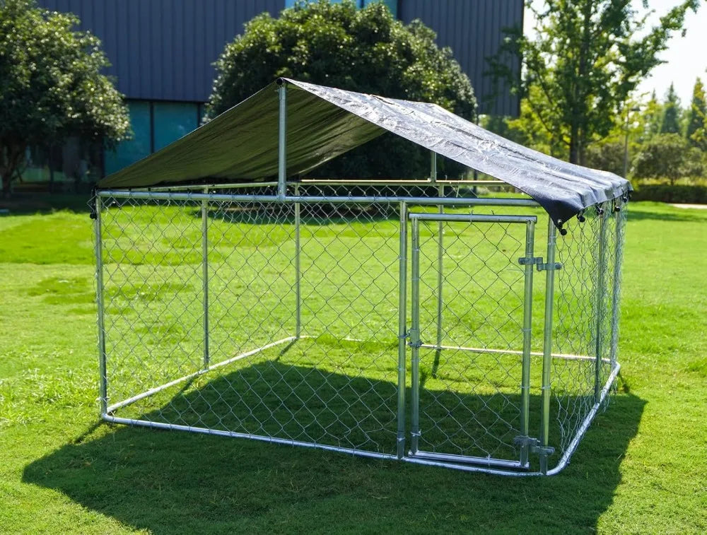 Outdoor Dog Playpen Heavy Duty Dog Kennel House Mesh Dog Big Cage Pet Kennel Steel Fence with Secure Lock (6.56‘x 6.56’)