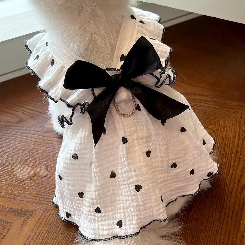 Summer  Dog Cooling Dress Thin Bow Heart Print