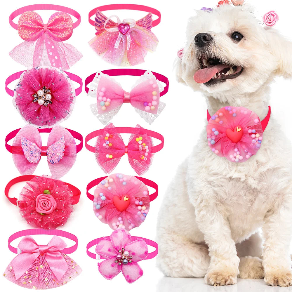 10pcs Pet Dog Bow Collar Adjustable Dog Cat Bows