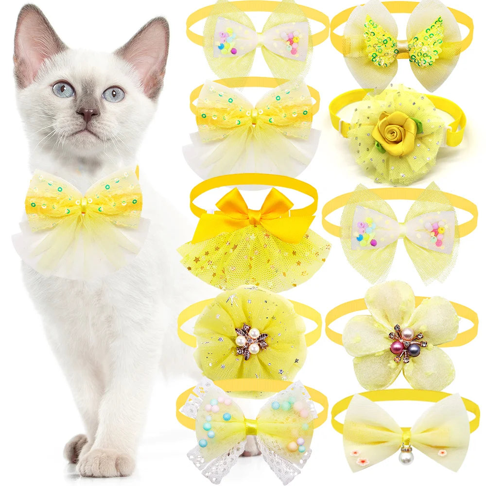 10pcs Pet Dog Bow Collar Adjustable Dog Cat Bows