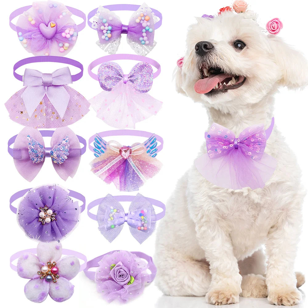 10pcs Pet Dog Bow Collar Adjustable Dog Cat Bows