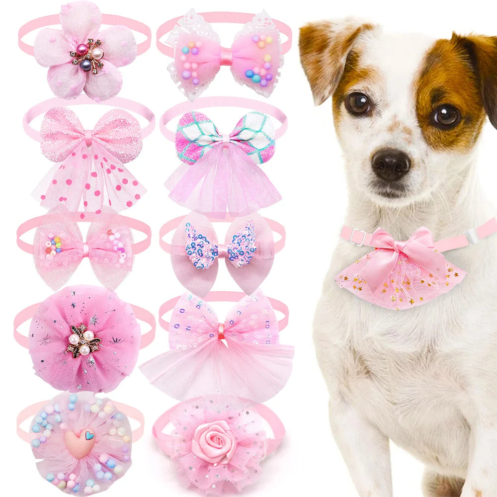 10pcs Pet Dog Bow Collar Adjustable Dog Cat Bows