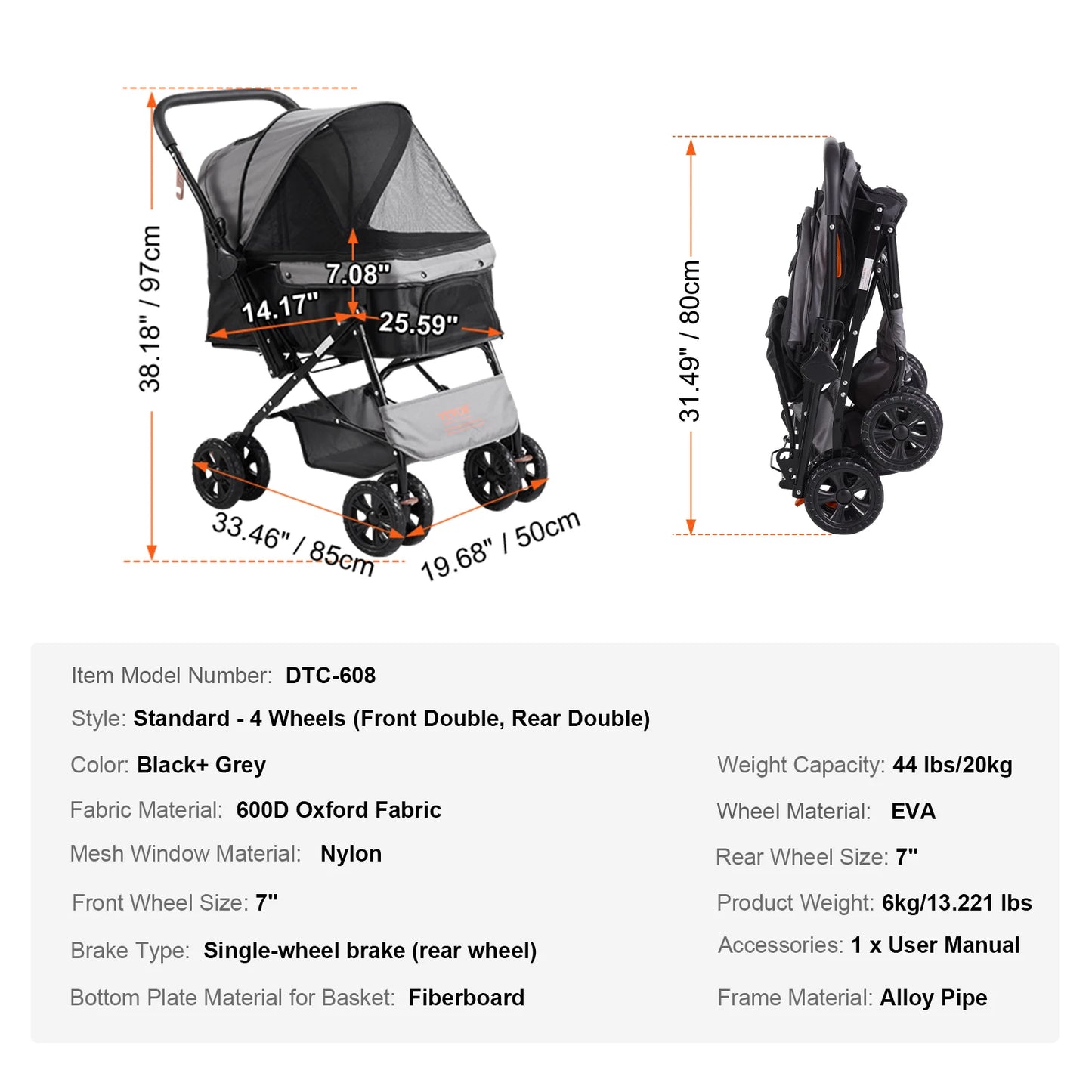 VEVOR Pet Stroller Carrier Dog Cat Strollers