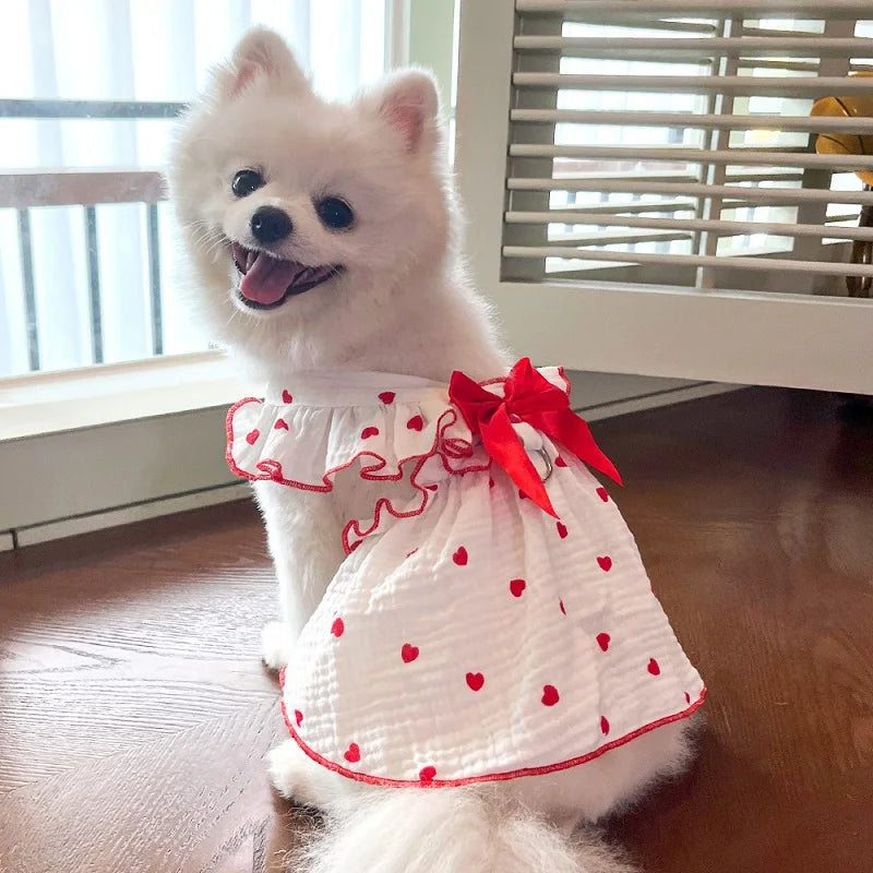 Summer  Dog Cooling Dress Thin Bow Heart Print